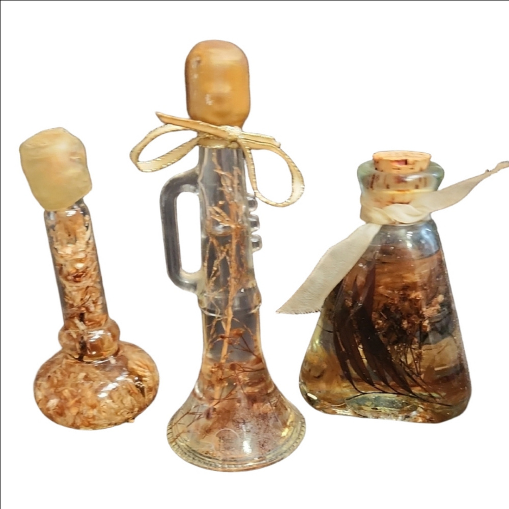 Karat Bath Oils 1980s Decorative Glass Bottles with Natural Elements